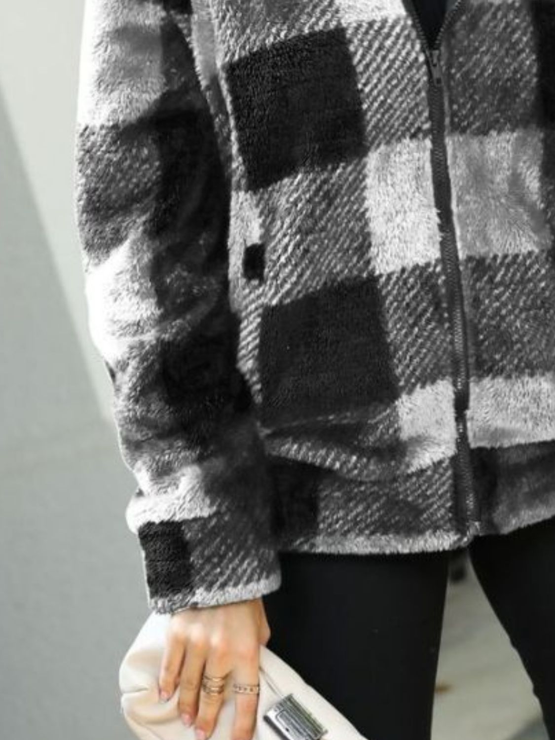 Plaid Zip-Up Collared Jacket Easy Apparels