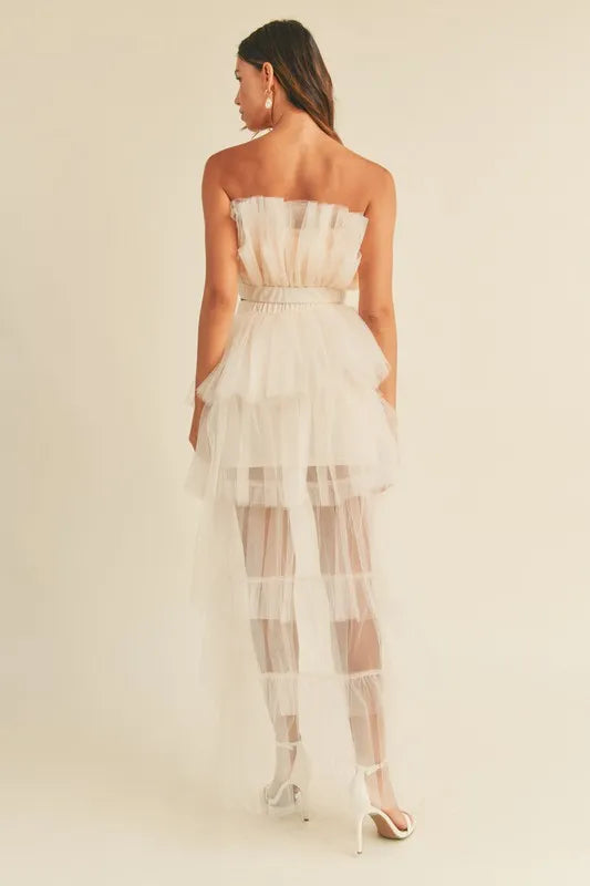 MABLE Tulle Tube Ruffle Crop Top and High Low Maxi Skirt Set Easy Apparels