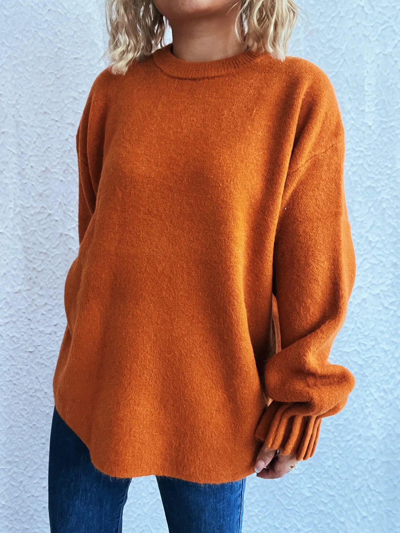 Trendsi Round Neck Dropped Shoulder Sweater