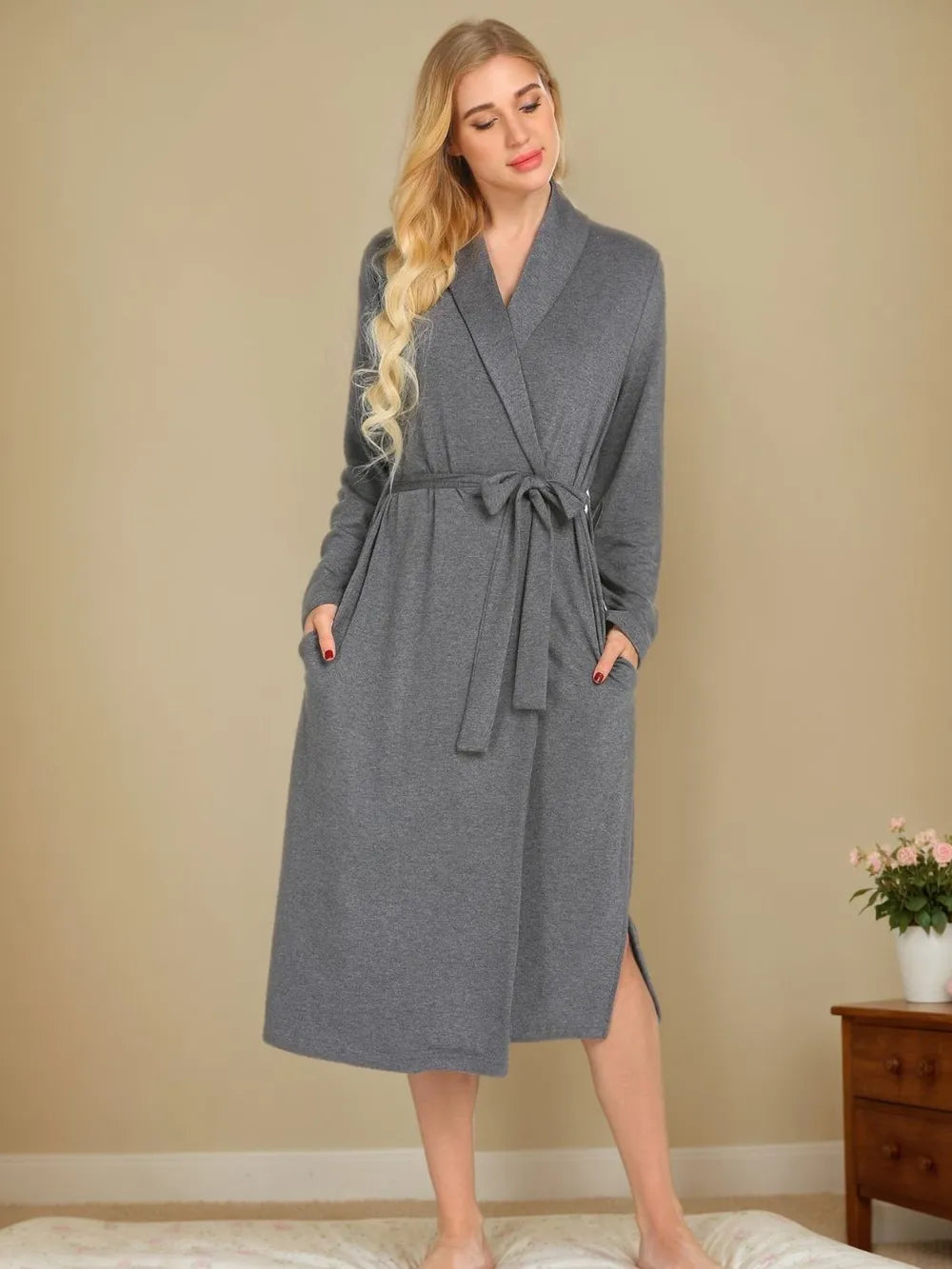 Tied Lounge Nightgown with Pockets Easy Apparels