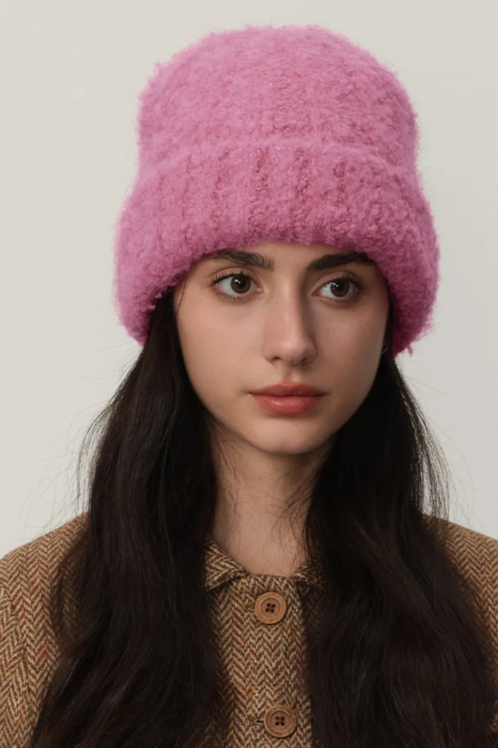 Solid Color Thermal Knit Hat Hot Pink One Size Easy Apparels