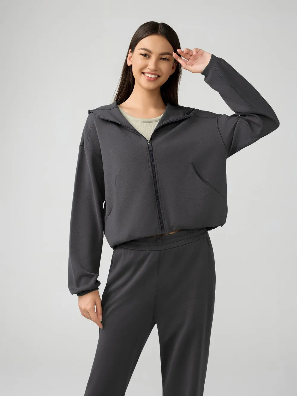 Millennia Zip Up Dropped Shouder Active Hooded Easy Apparels