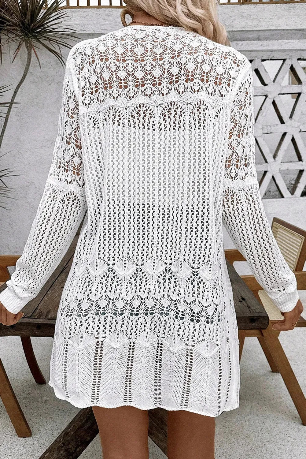 Openwork Open Front Long Sleeve Cardigan Easy Apparels