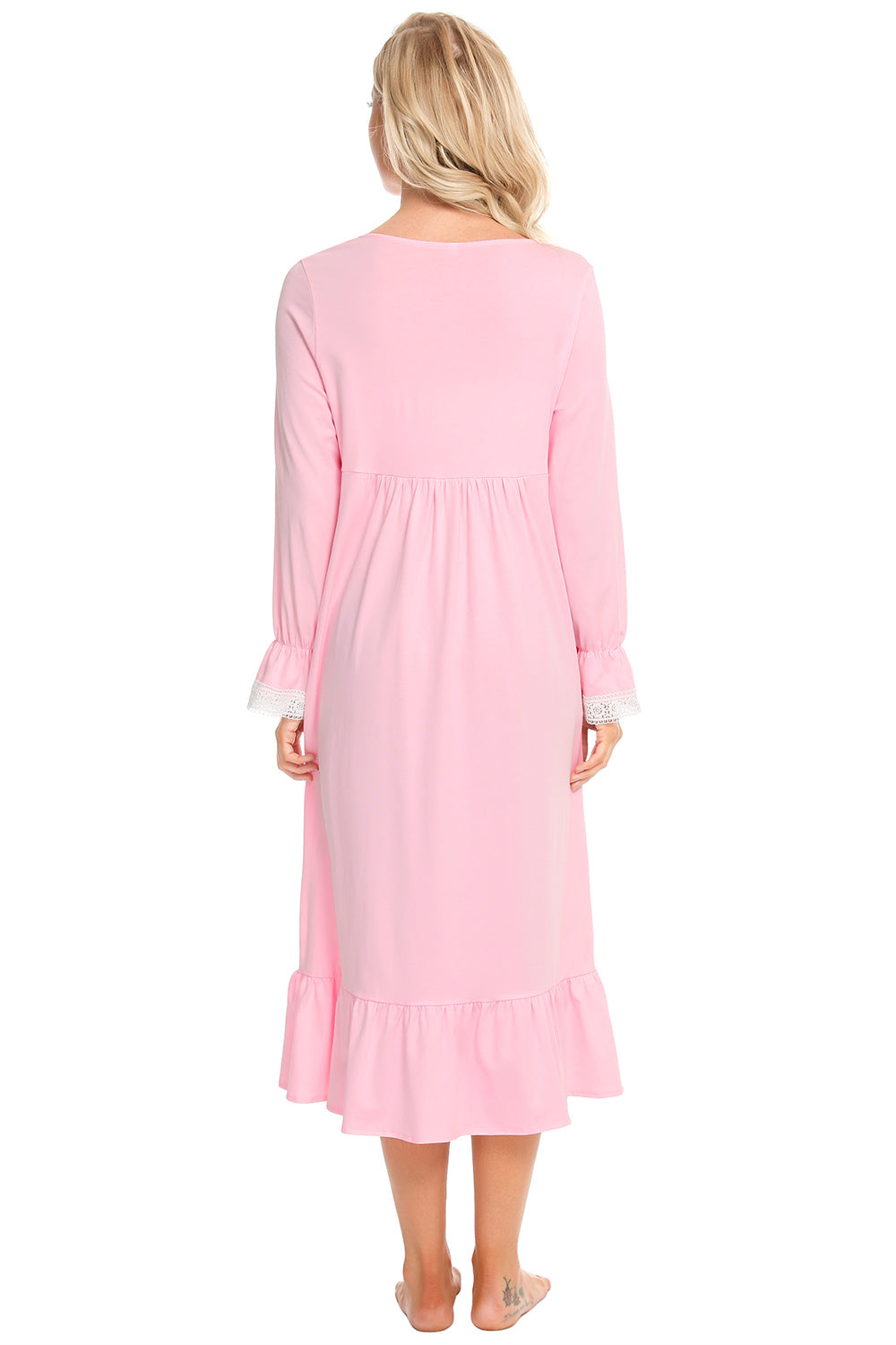 Lace Detail Square Neck Flounce Sleeve Night Dress Easy Apparels