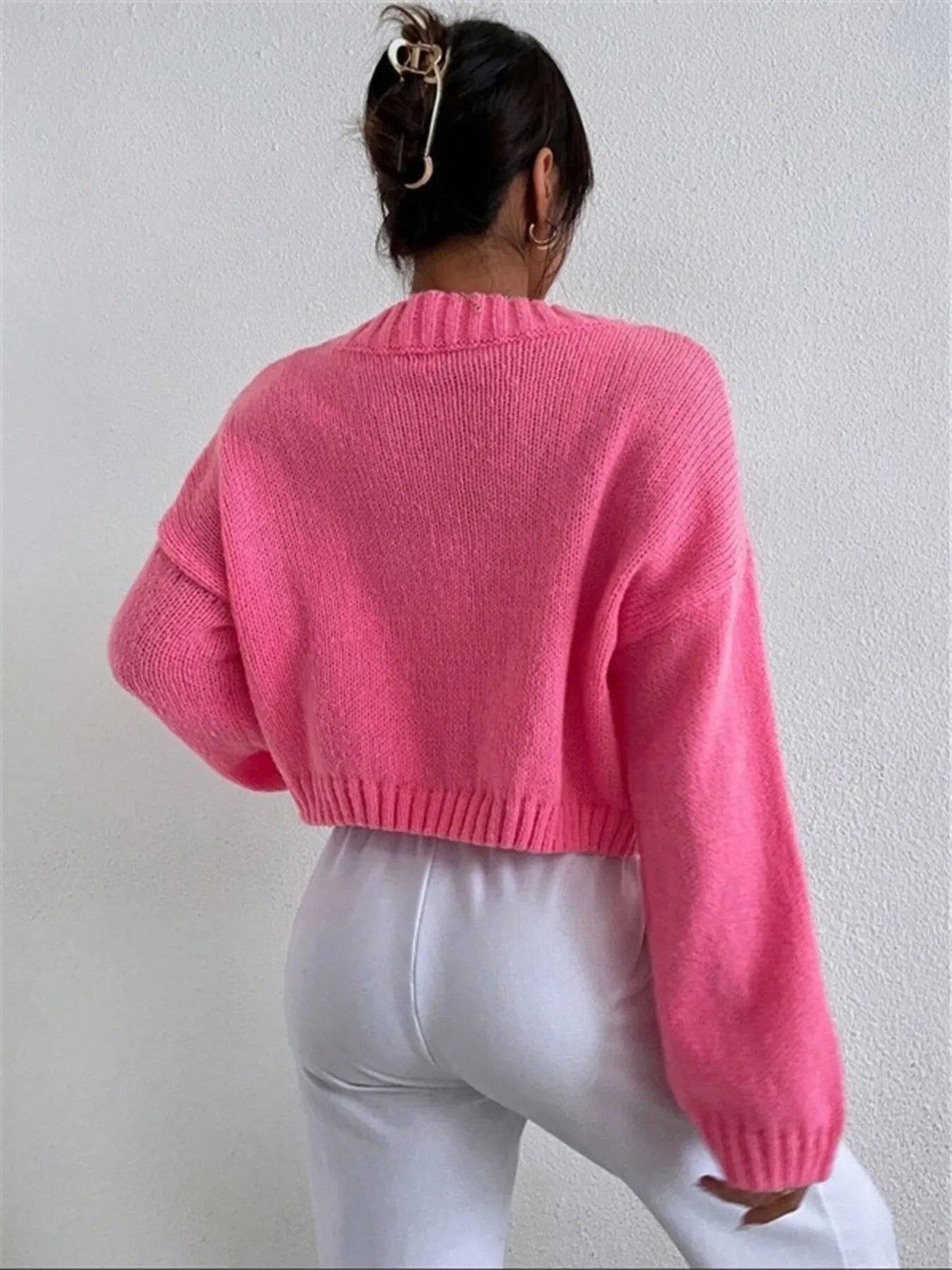 Contrast Cloud Pattern Cropped Button-Up Cardigan Easy Apparels
