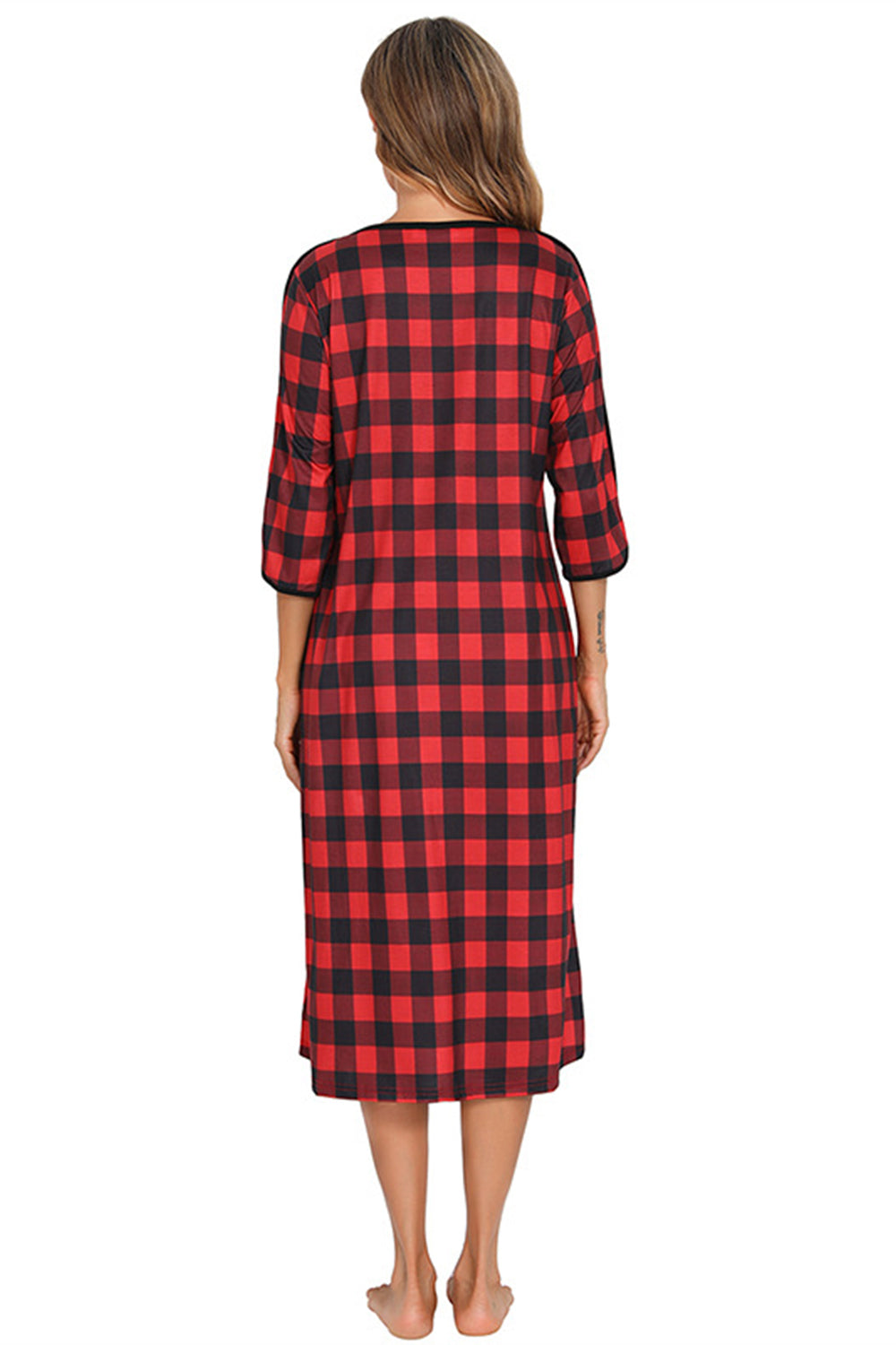 Round Neck Three-Quarter Sleeve Midi Night Dress Easy Apparels