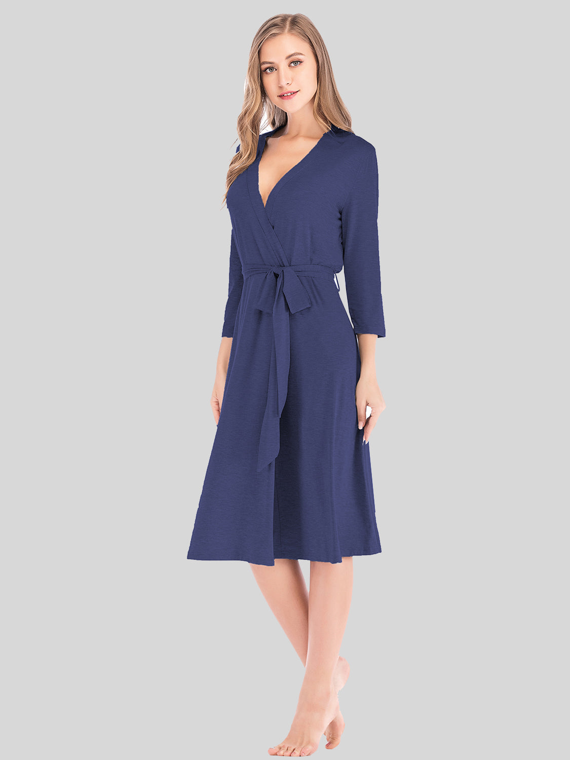 Plunge Tie Front Night Dress Navy Easy Apparels