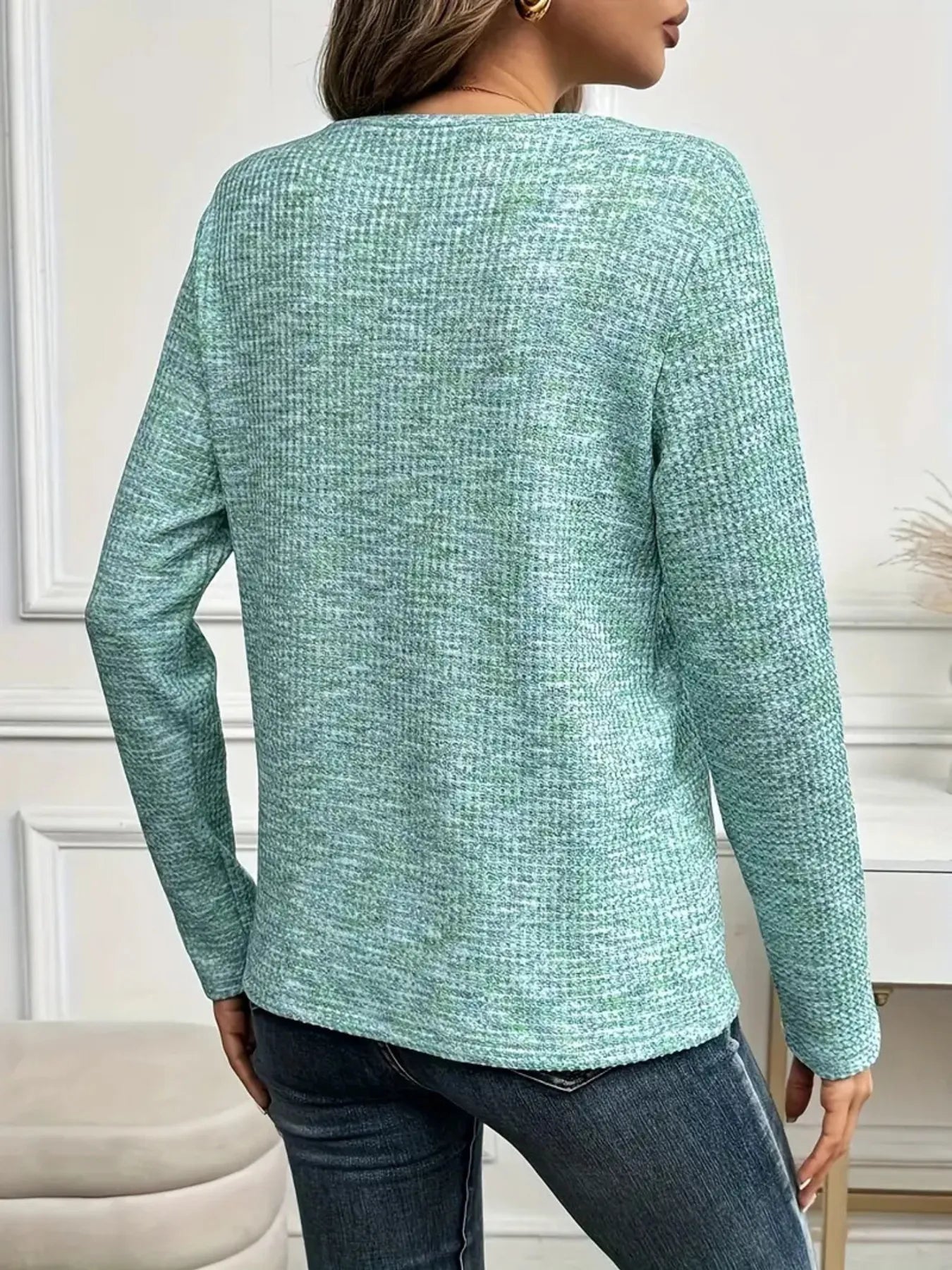 Trendsi Heathered V-Neck Long Sleeve T-Shirt