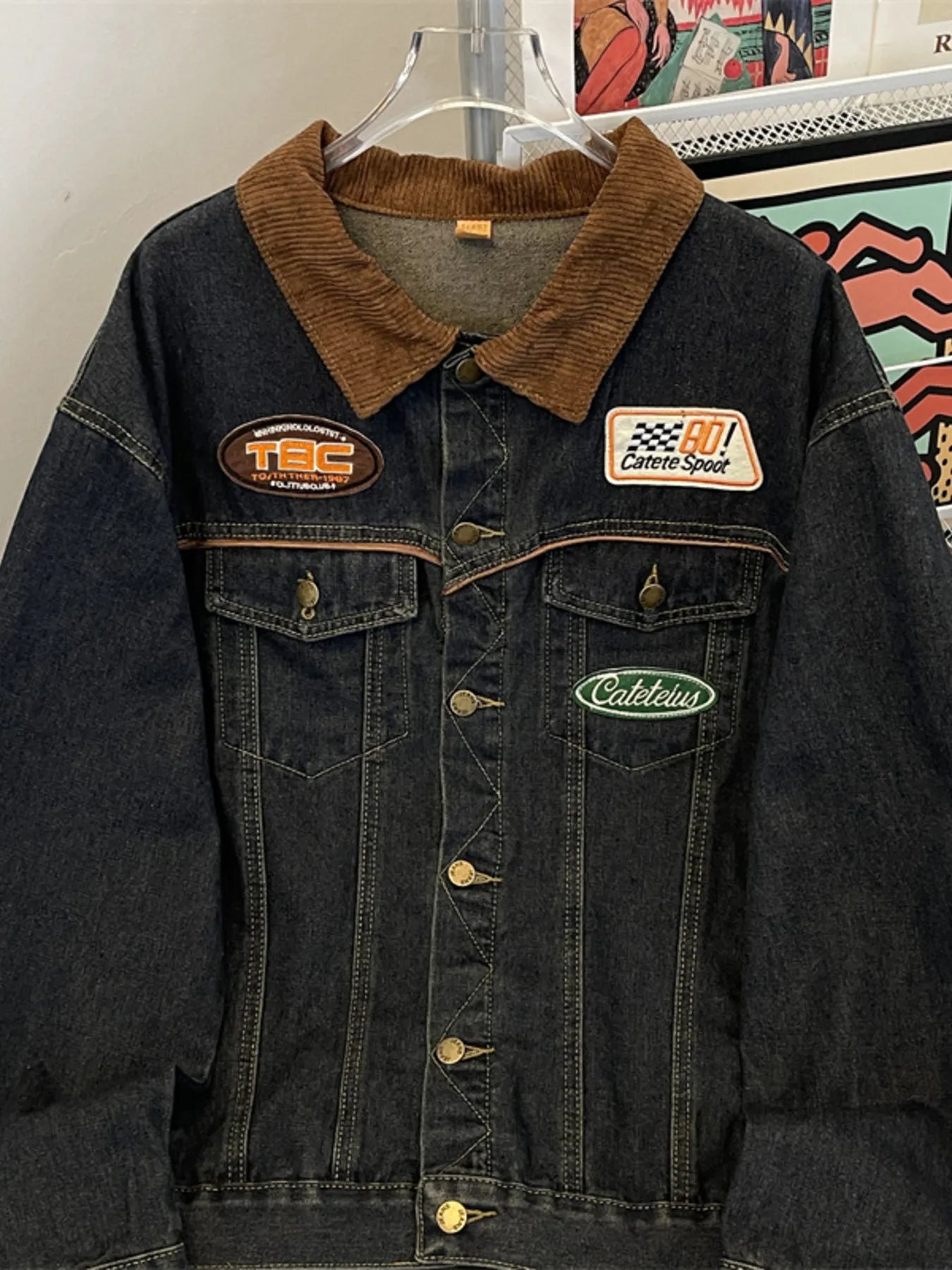 Men's Plus Size Corduroy Collar Button Up Denim Jacket Easy Apparels