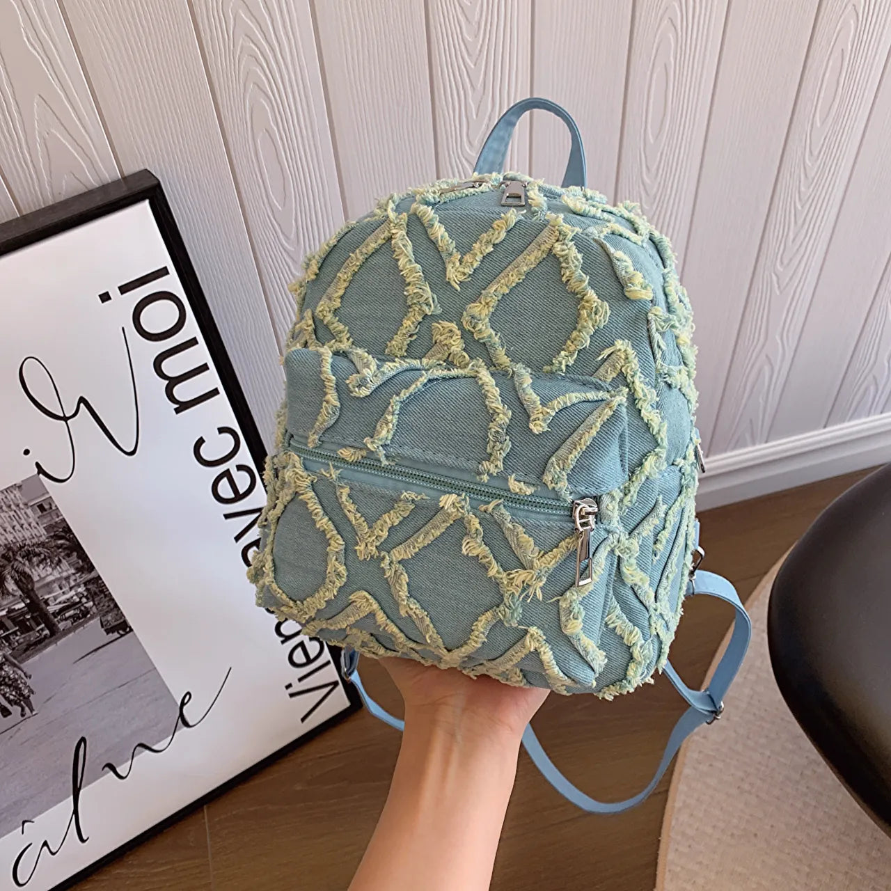 Fringe Edge Mini Backpack Bag Light Blue onesize Easy Apparels