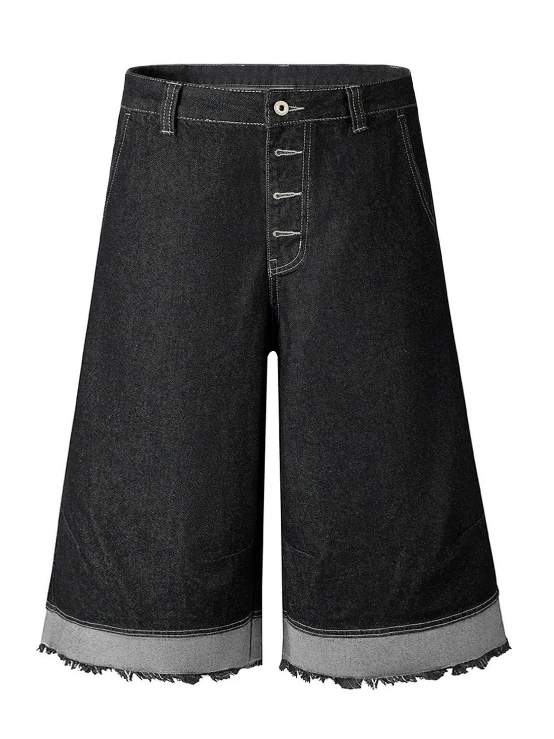 High-Waisted Button-Fly Denim Shorts Black Easy Apparels