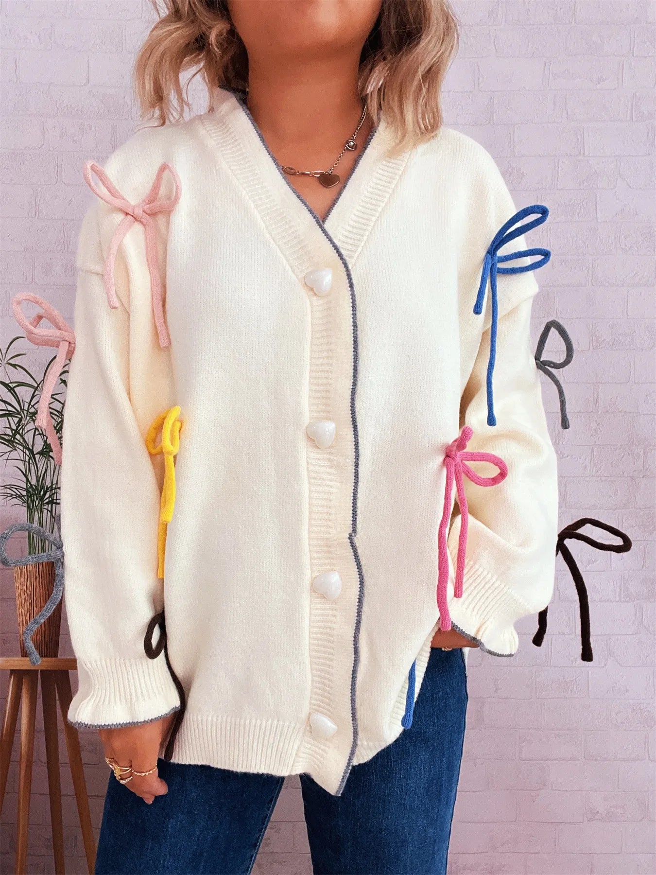 Bow Tie Button Up Cardigan Easy Apparels