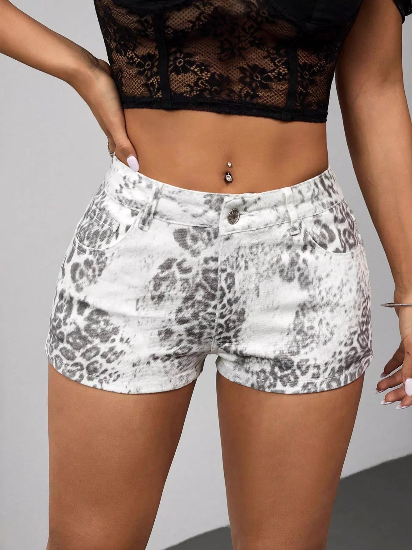 Leopard Print Denim Shorts Easy Apparels