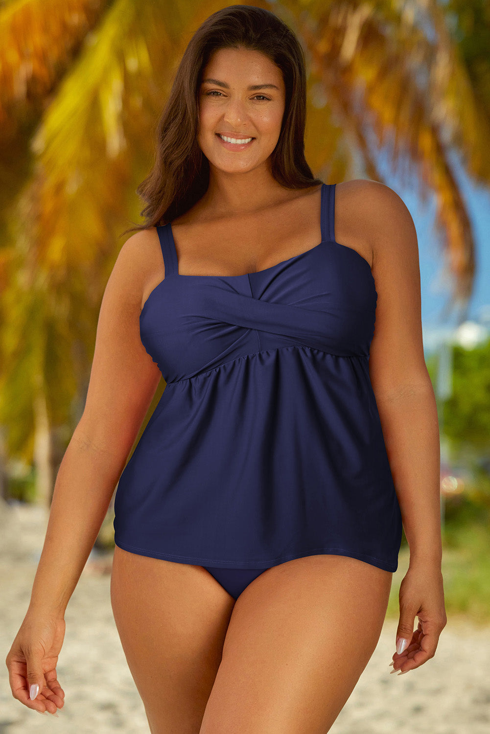 Full Size Adjustable Strap Tankini Set Navy Easy Apparels