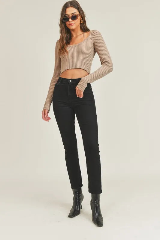 MABLE Long Sleeve Crop Sweater Top and Inner Bra Set Easy Apparels