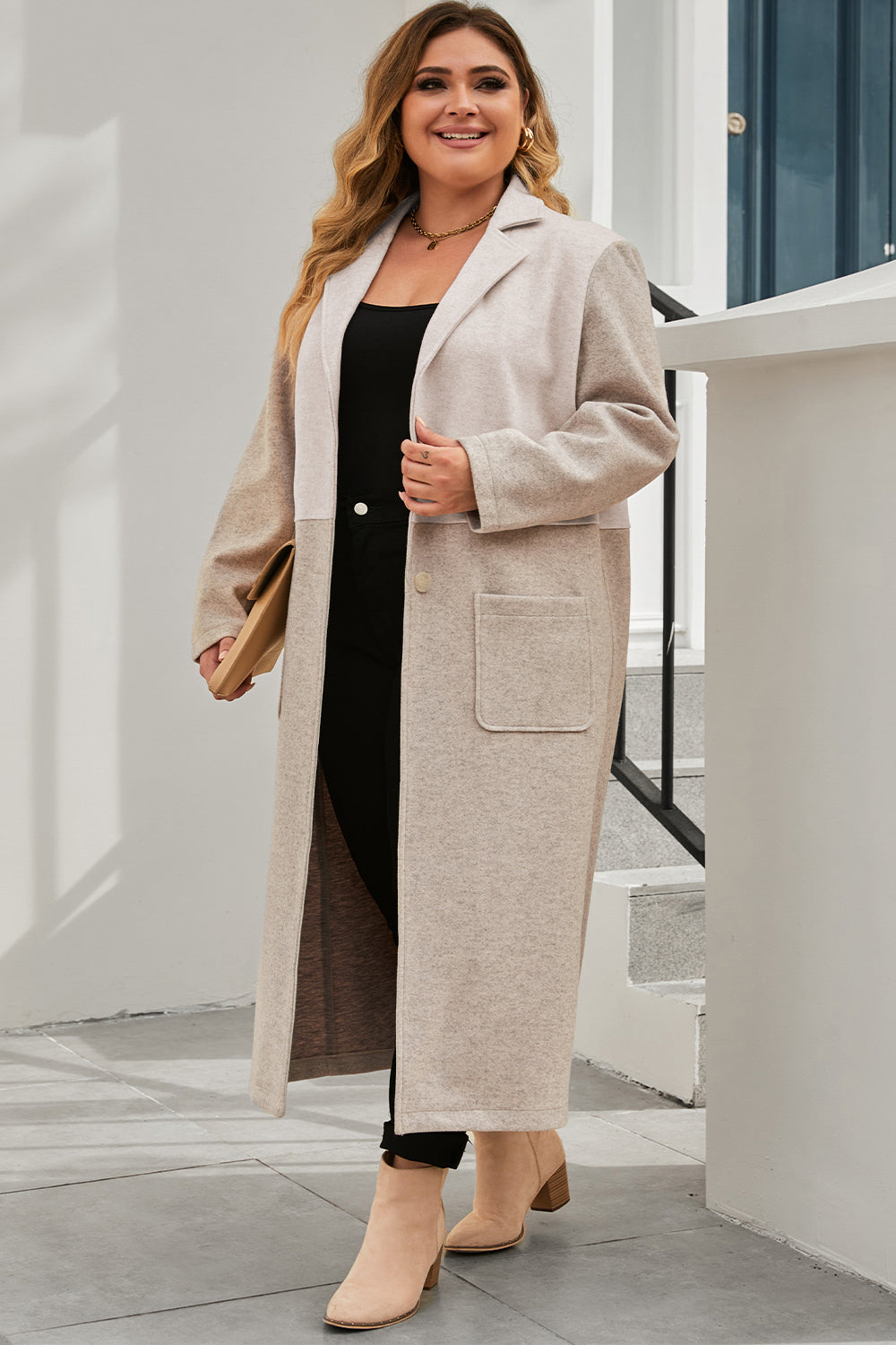 Plus Size Collared Neck Buttoned Longline Coat Easy Apparels