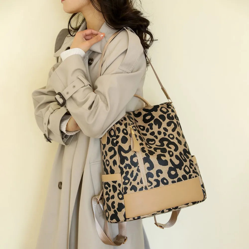 Leopard PU Leather Backpack Bag Easy Apparels