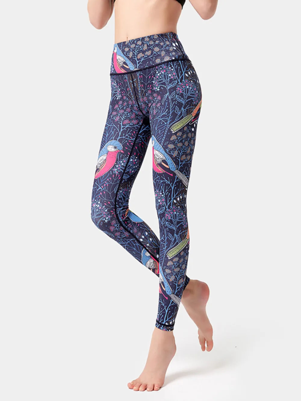 Printed High Waist Active Leggings Fuchsia Pink Easy Apparels