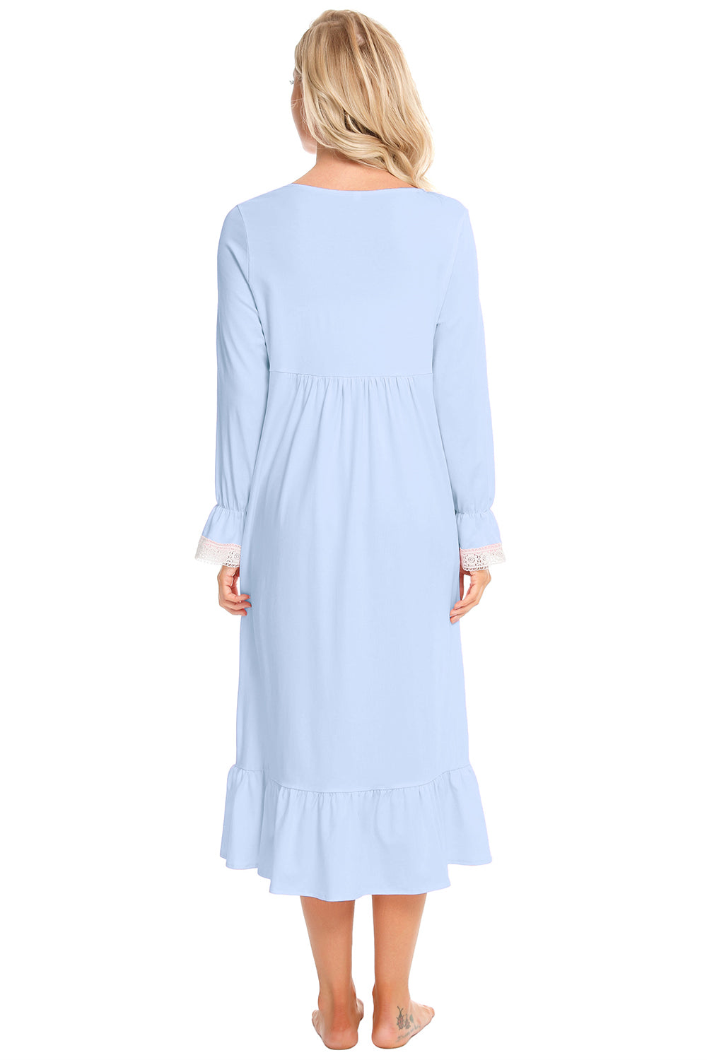 Lace Detail Square Neck Flounce Sleeve Night Dress Easy Apparels