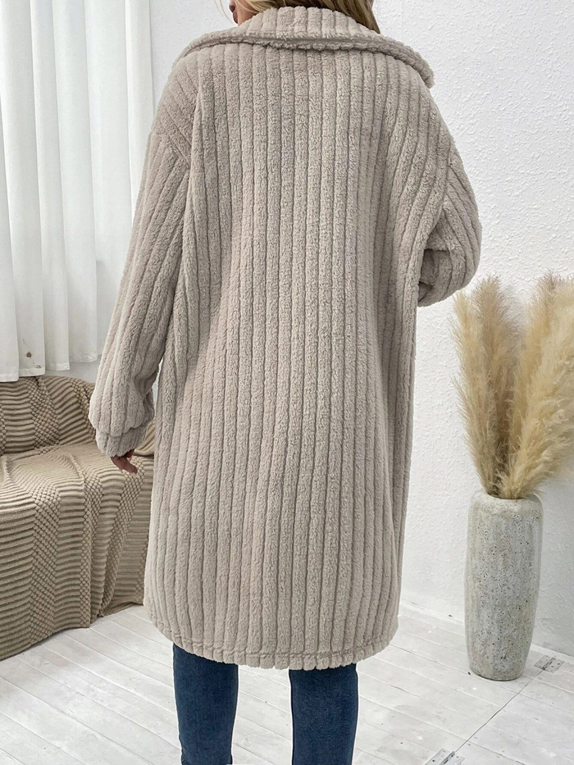 Collared Neck Drop Shoulder Coat Easy Apparels