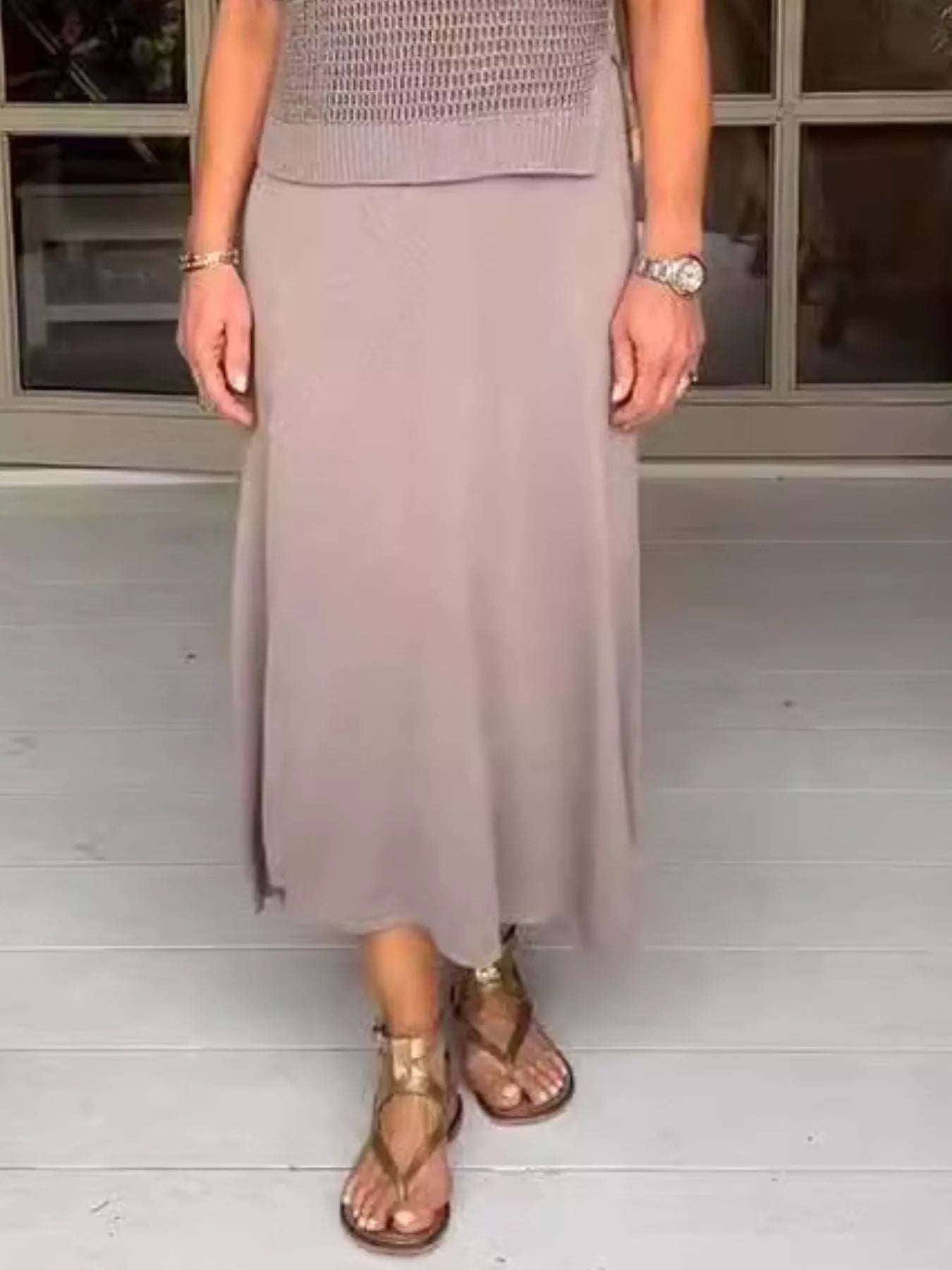 Full Size Openwork Knit Cover Up and Dress Set Plus Size Easy Apparels