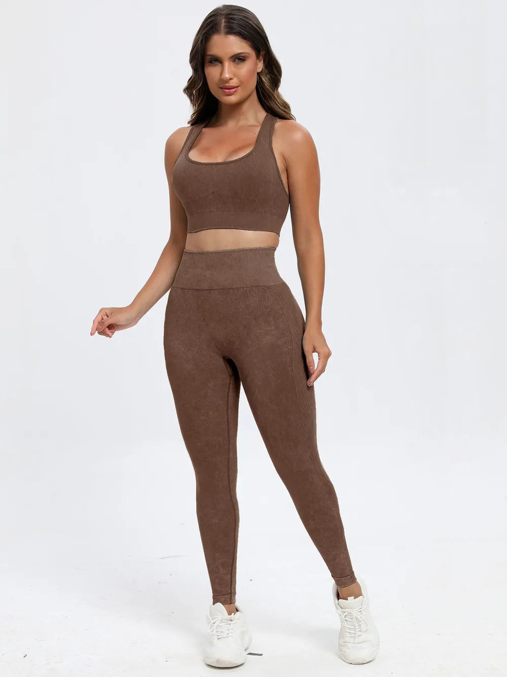 Scoop Neck Wide Strap Top and Pants Active Set Dark Brown Easy Apparels