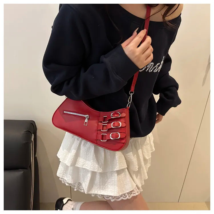 Decor Buckle Shoulder Bag Red onesize Easy Apparels
