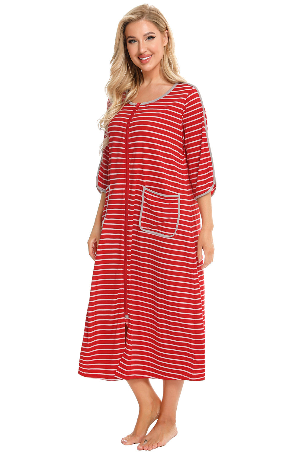 Round Neck Three-Quarter Sleeve Midi Night Dress Easy Apparels