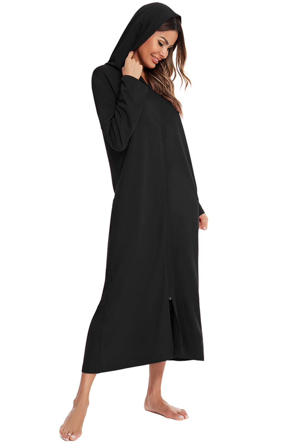 Zip Front Hooded Night Dress with Pockets Easy Apparels