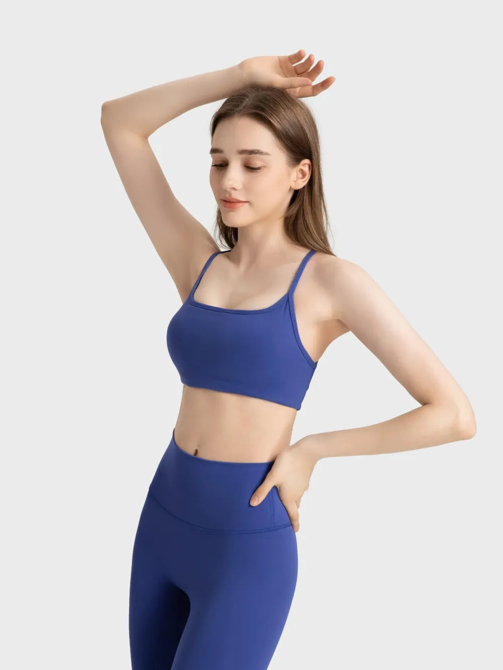 Millennia Crisscross Back Scoop Neck Active Cami with Detachable Chest Pads Dark Blue Easy Apparels
