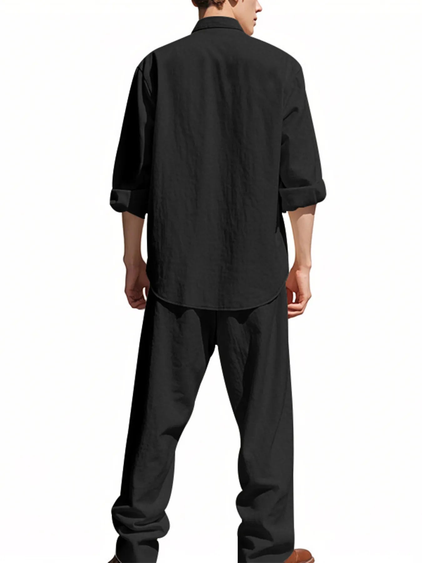 Men's Full Size Button Up Shirt and Pants Set Plus Size Easy Apparels