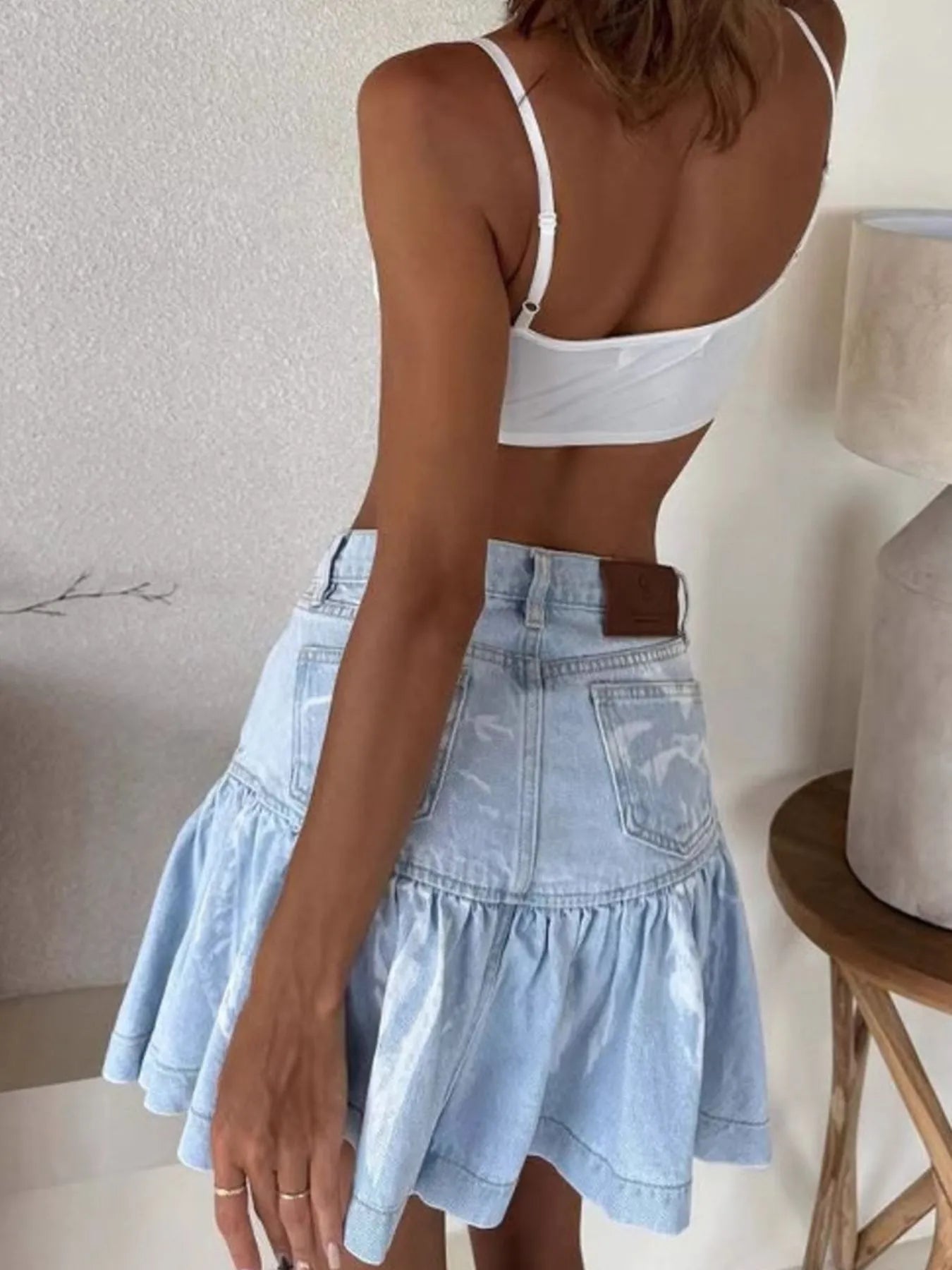 Ruffled Hem Denim Mini Skirt Easy Apparels