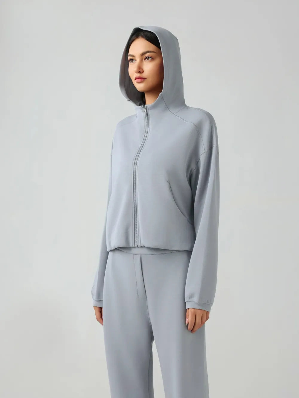 Millennia Zip Up Dropped Shouder Active Hooded Light Blue Easy Apparels
