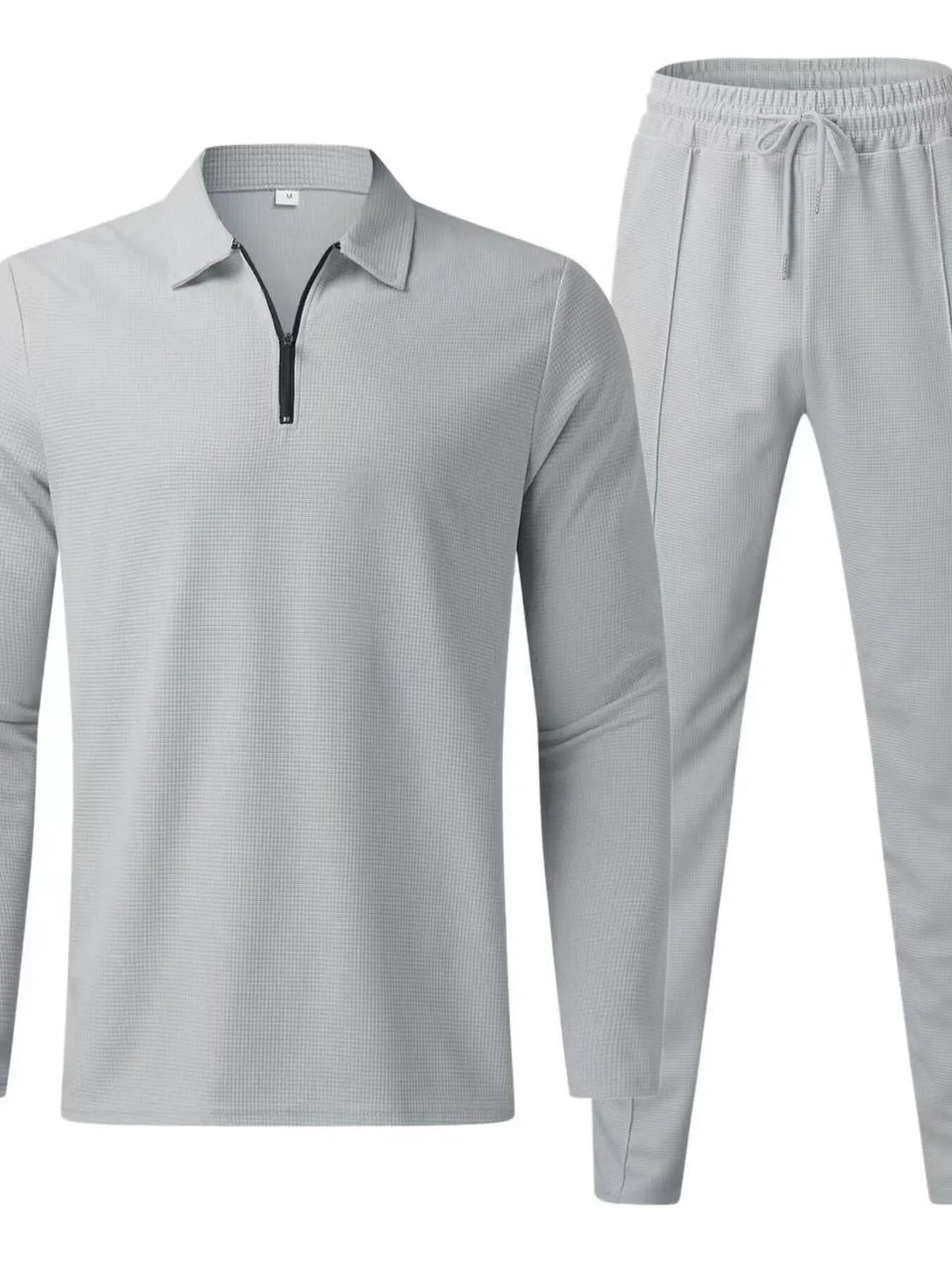 Men's Full Size Long Sleeve Top and Pants Set Plus Size Light Gray Easy Apparels