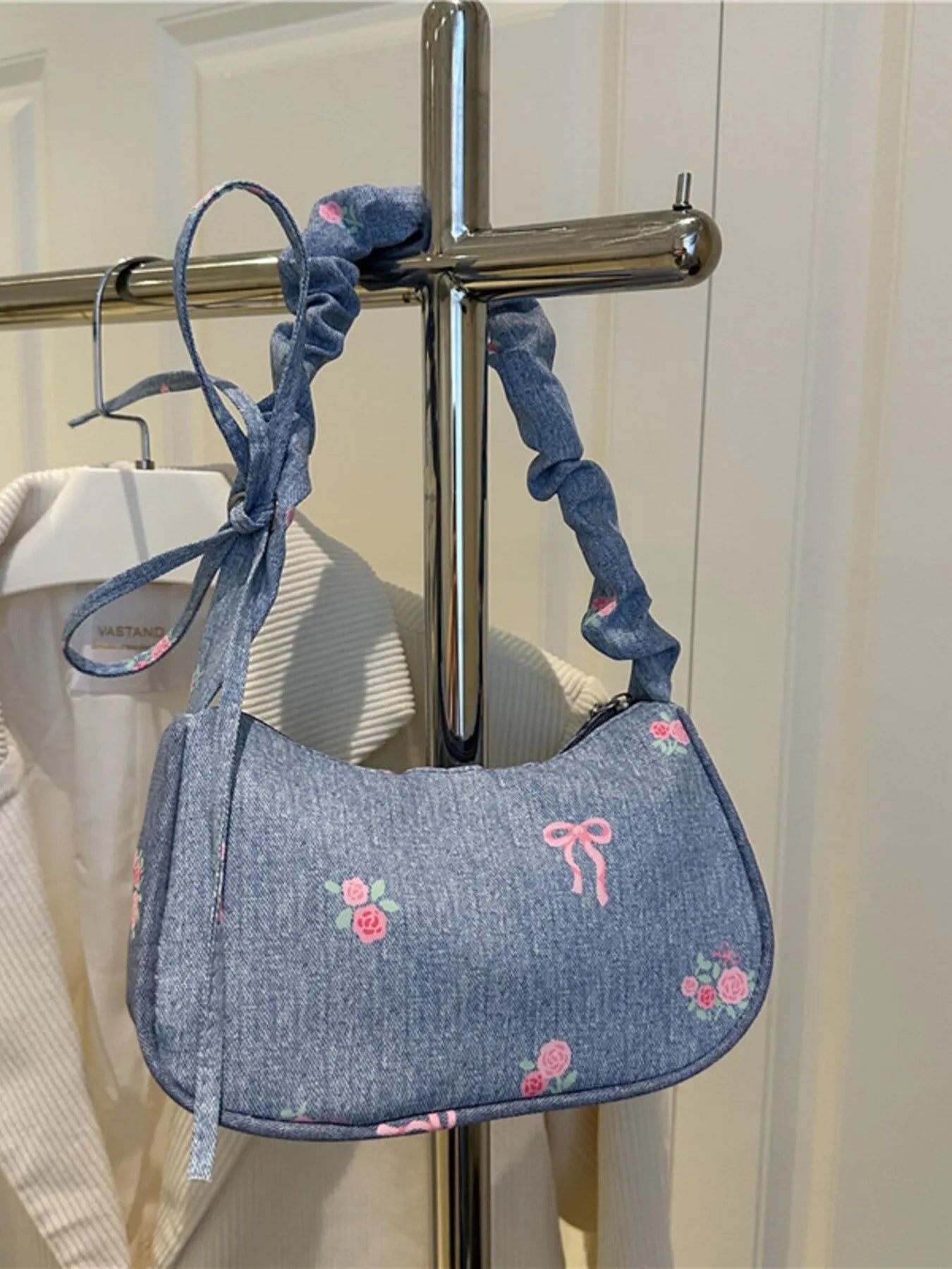 Embroidered Ruched Strap Shoulder Bag Easy Apparels