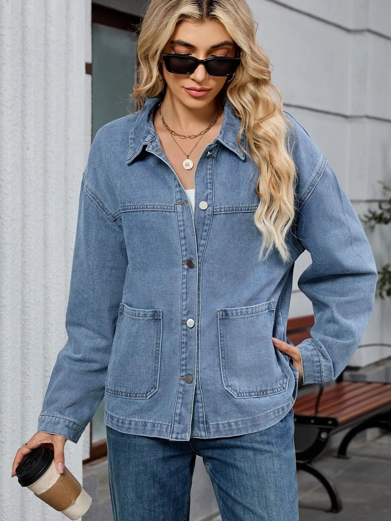 Washed Oversized Button Down Denim Jacket Easy Apparels