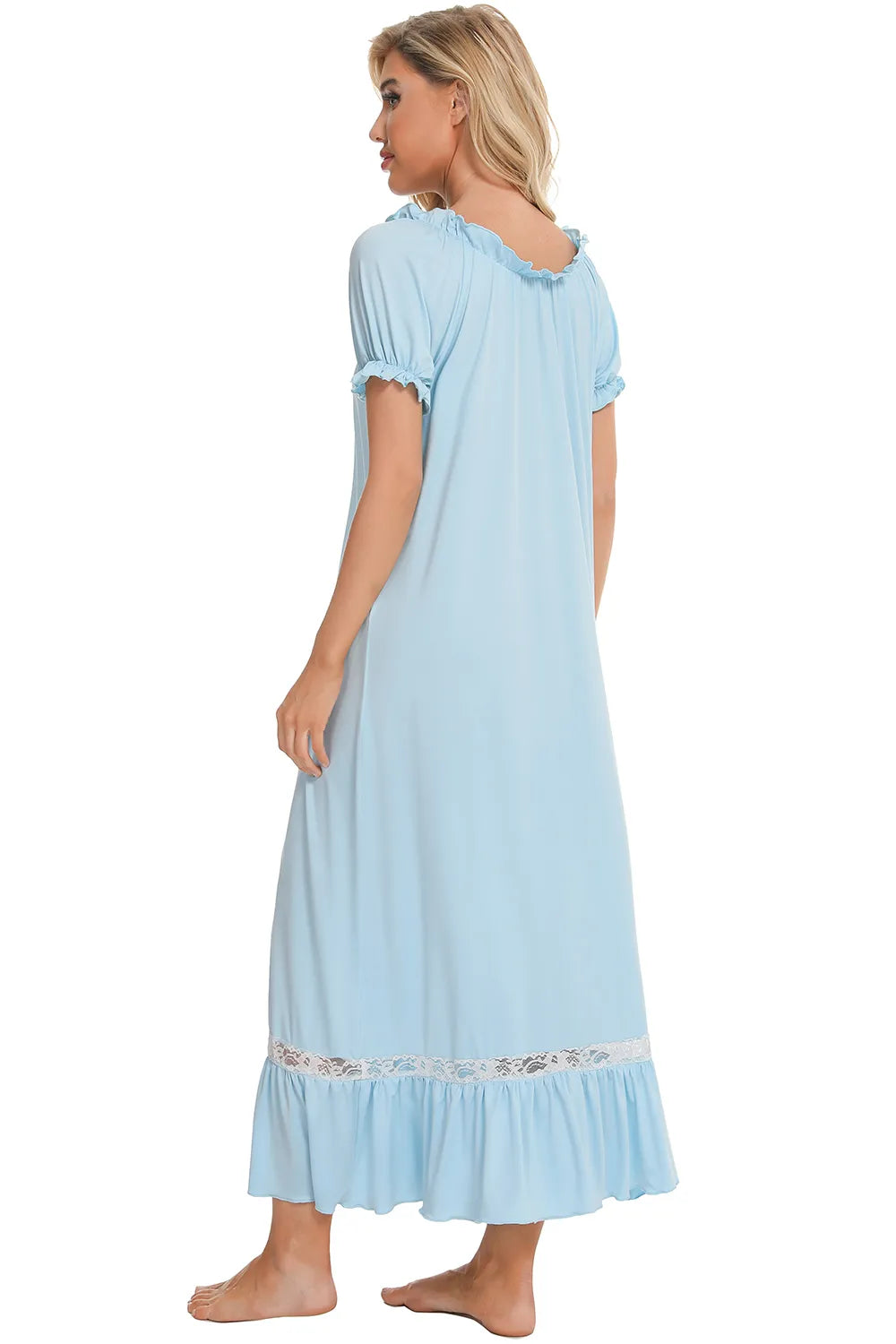 Lace Detail Short Sleeve Lounge Dress Easy Apparels