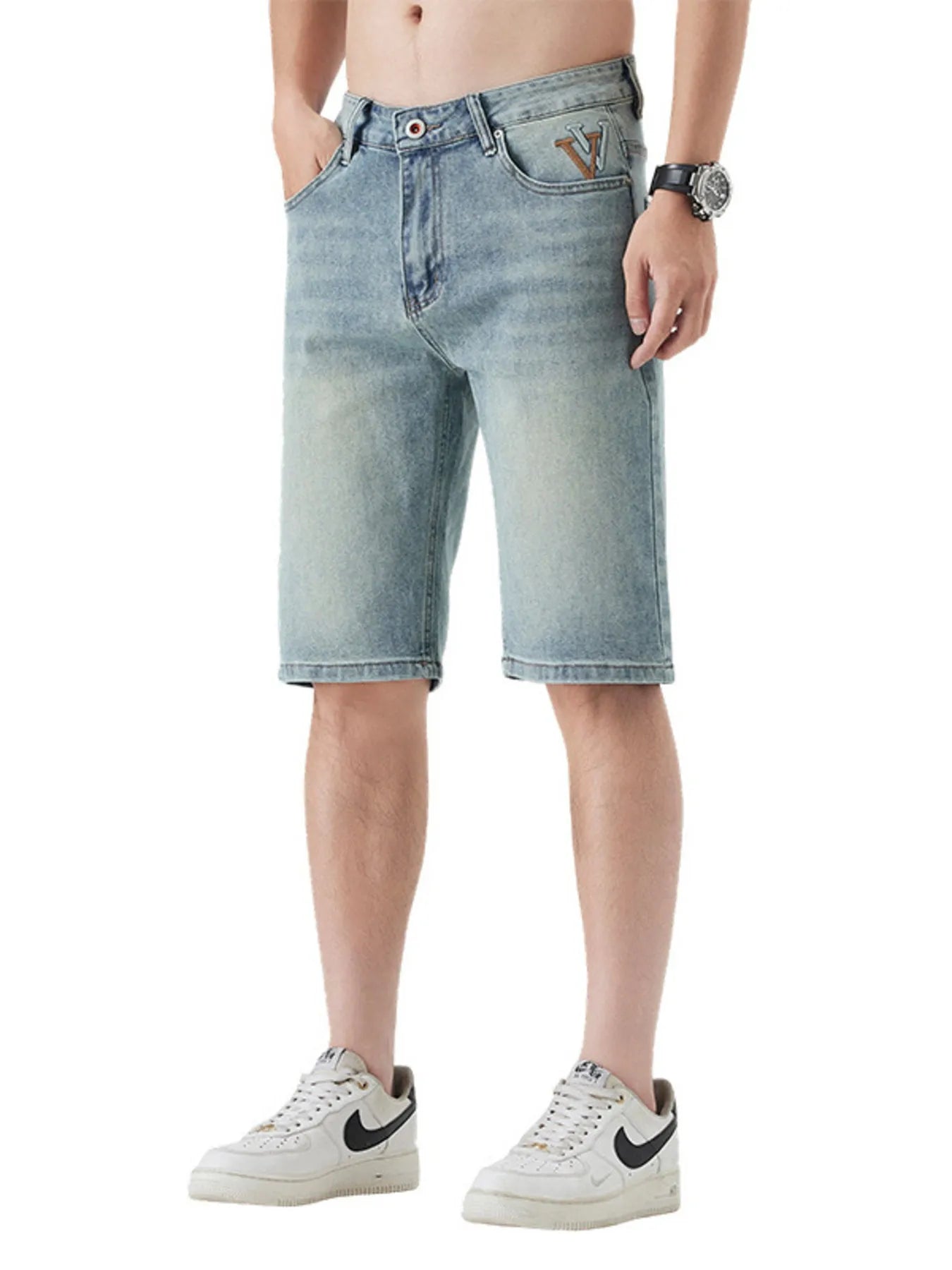 Men's Pocketed Wash Casual Denim Shorts Vintage Blue Easy Apparels