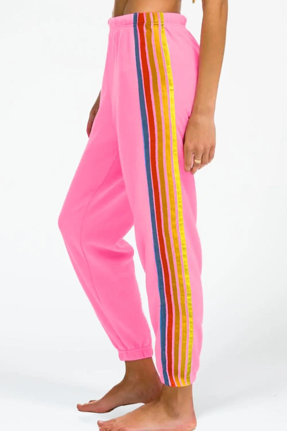 Contrast Striped Elastic Waist Active Pants Easy Apparels