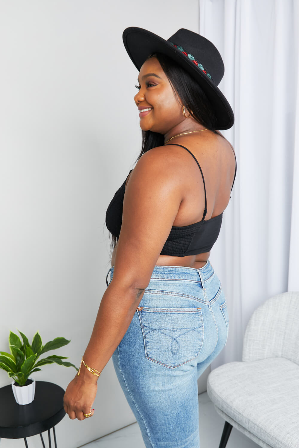 Zenana Full Size Textured Spaghetti Strap Bralette in Black Easy Apparels