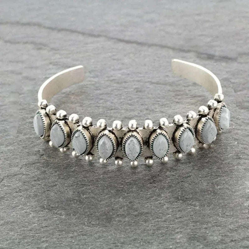 Artificial Turquoise Alloy Open Bracelet Light Gray One Size Easy Apparels