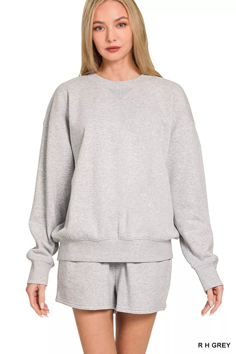 Zenana Fleece Long Sleeve Sweatshirts & Shorts Set R H GREY Easy Apparels