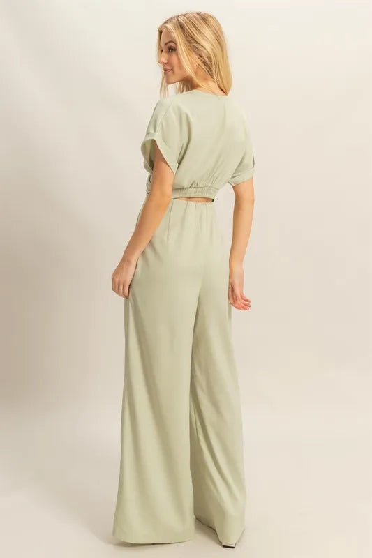 HYFVE Twisted Front Short Sleeve Top and Wide Leg Pants Set Easy Apparels