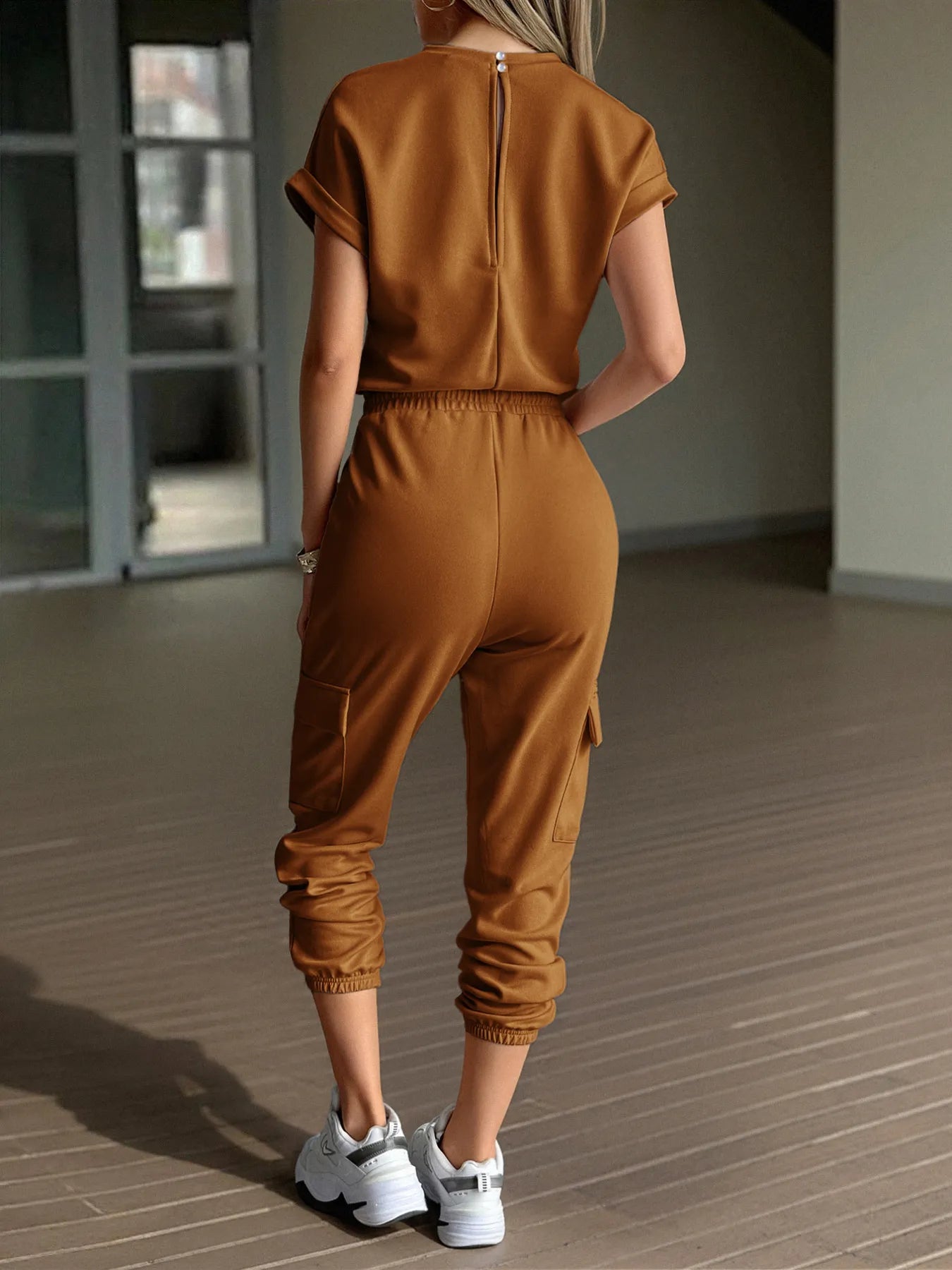 Round Neck Short Sleeve Top and Pants Set Easy Apparels