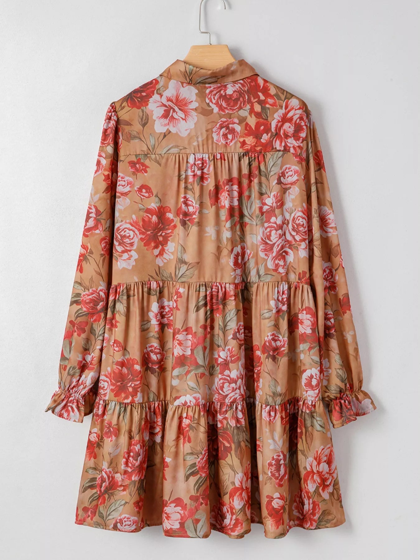 Floral Print Half Button Flounce Sleeve Ruffle Mini Dress Easy Apparels