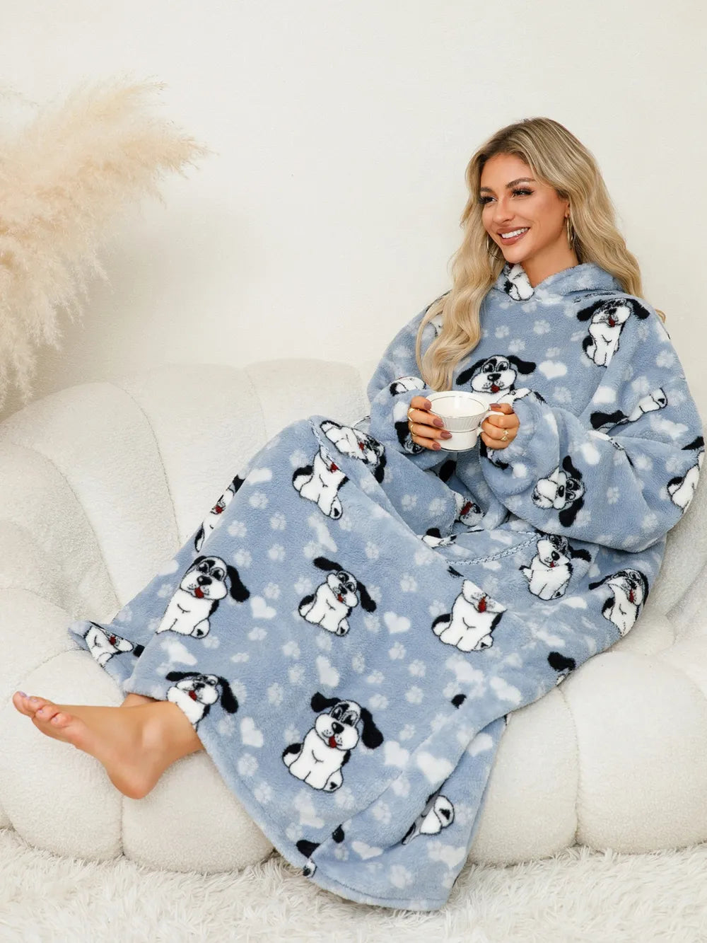 Fuzzy Pocketed Long Sleeve Hooded Lounge Dress Easy Apparels