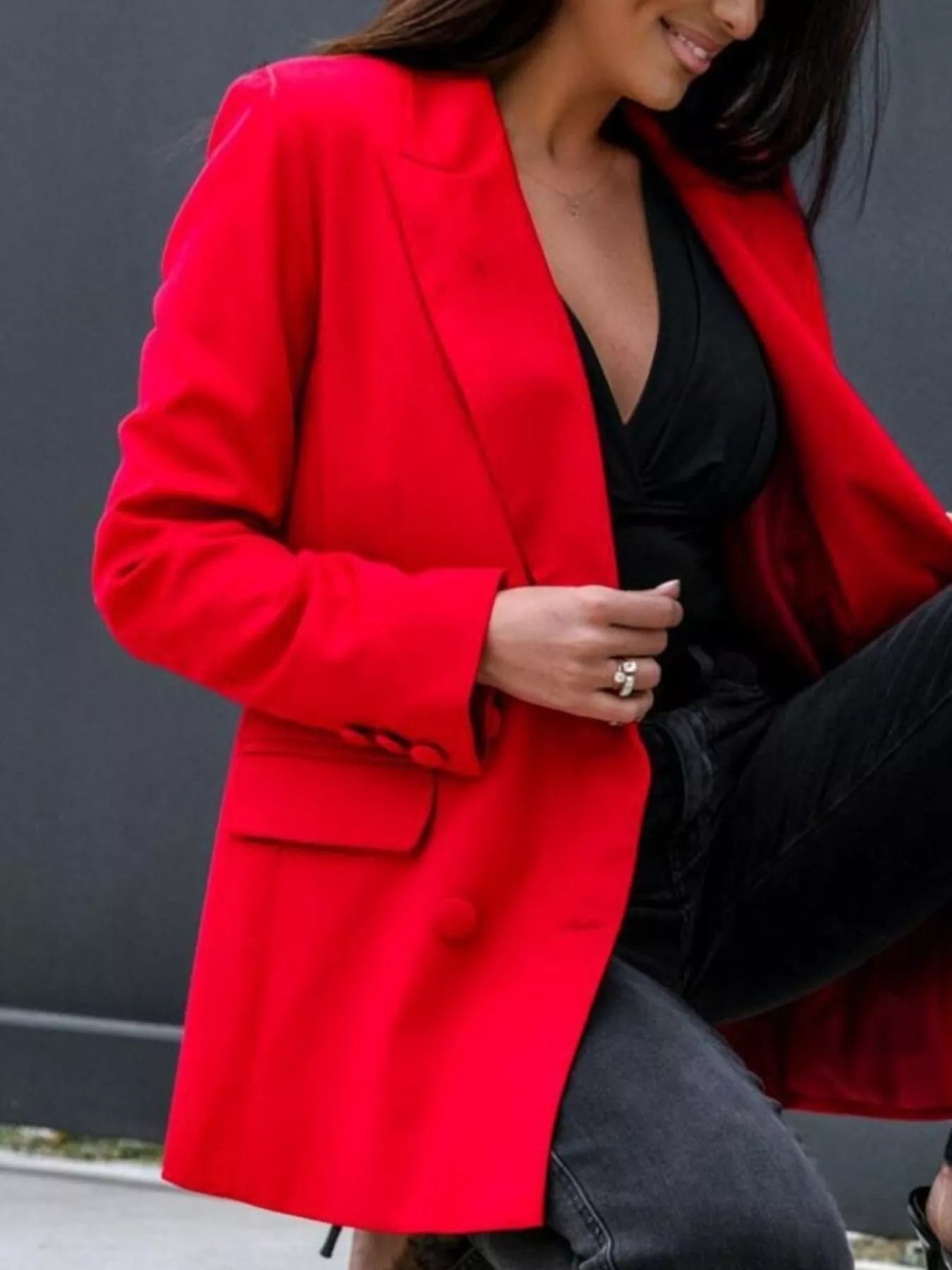 Lapel Collar Long Sleeve Blazer Easy Apparels