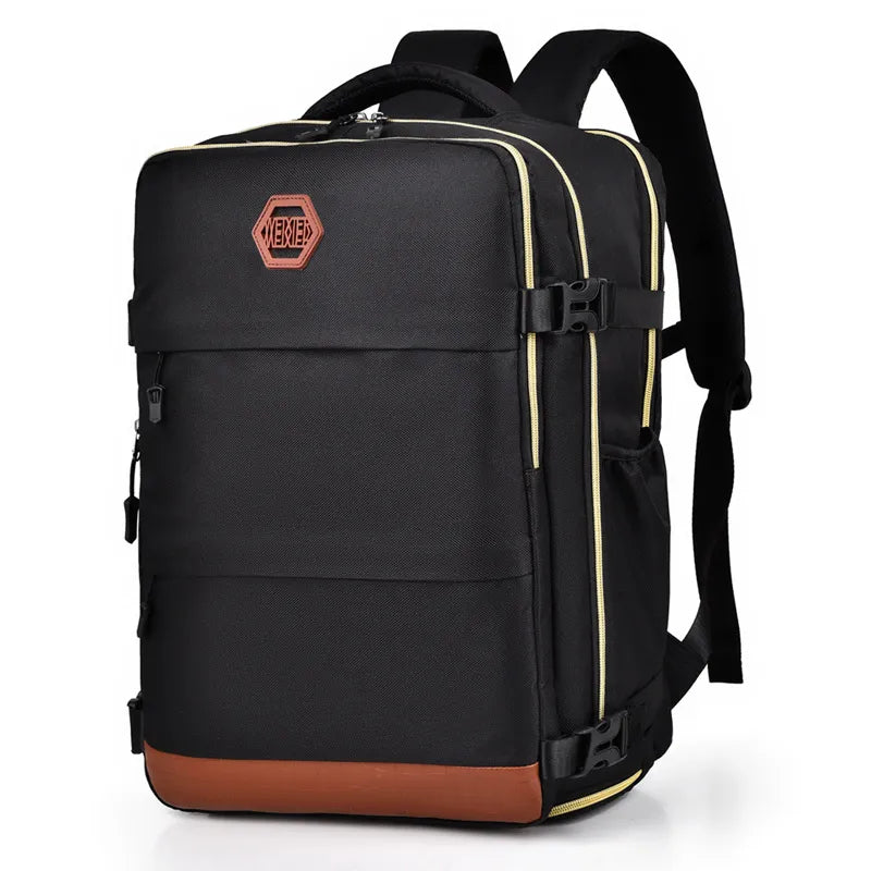 Color Block Multi-Pockets Backpack Bag Black One Size Easy Apparels