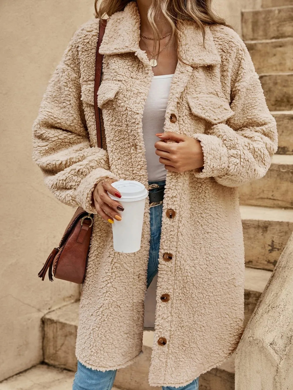 Collared Button Down Coat Tan Easy Apparels