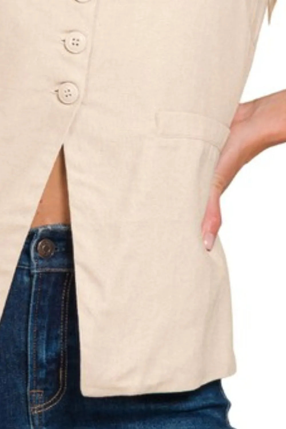 Zenana Linen Tie-back 4-button Vest with Lining Easy Apparels